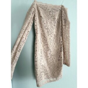 Small Beige Lace Long Sleeve Bodycon Mini Dress boho Y2K‎ whimsigoth romantic